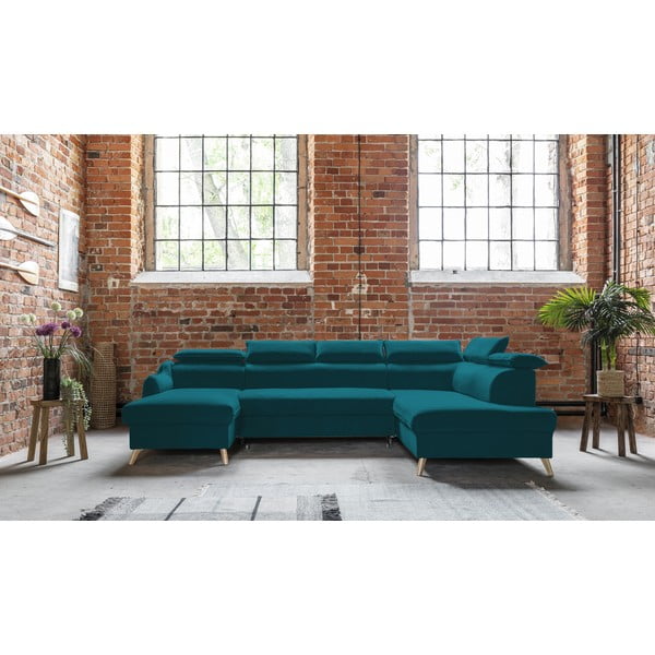 Тюркоазено кадифе, U-образен ъглов диван (десен ъгъл) Sweet Harmony - Miuform-image-1