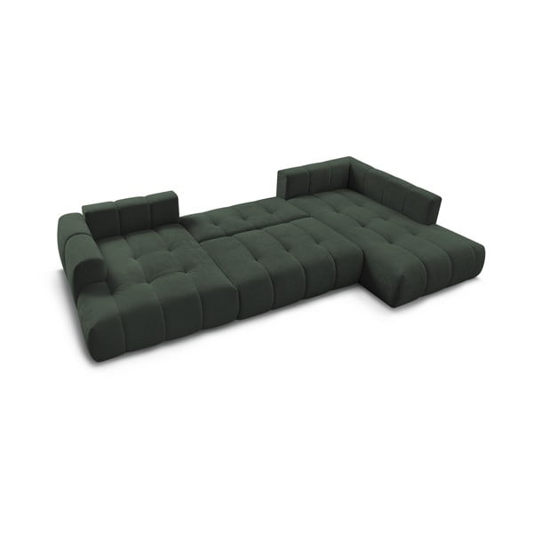 Зелен сгъваем/с място за съхранение ъглов диван (десен ъгъл/U форма) Fuji – Bobochic Paris-image-4