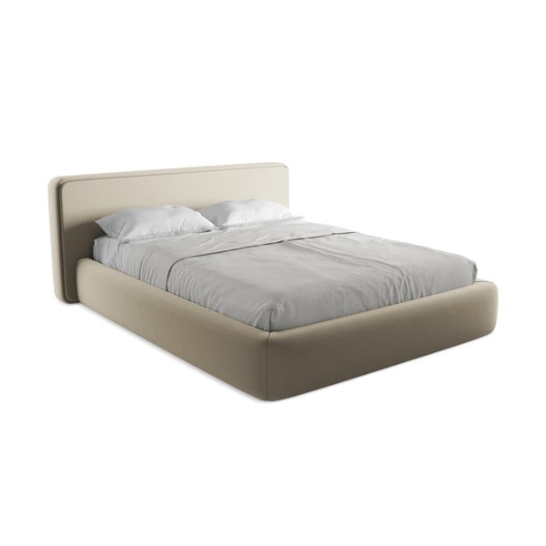 Бежово двойно тапицирано легло с място за съхранение и включена подматрачна рамка 160x200 cm Kiana – Makamii-image-2