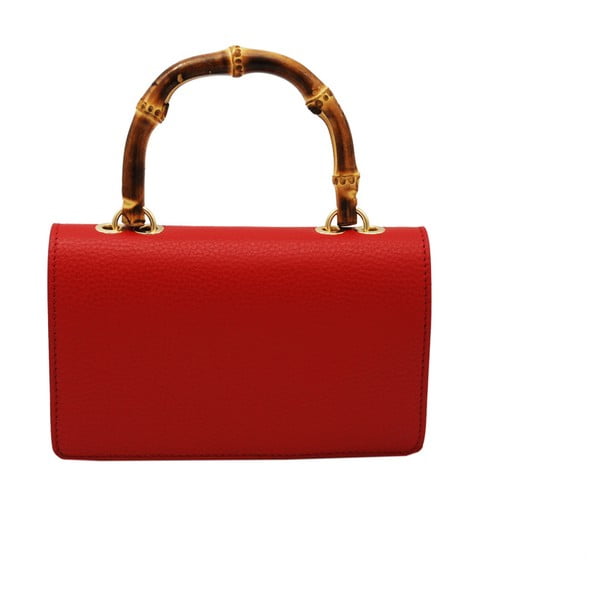 Червена чанта от естествена кожа с бамбукова дръжка Lesno - Andrea Cardone