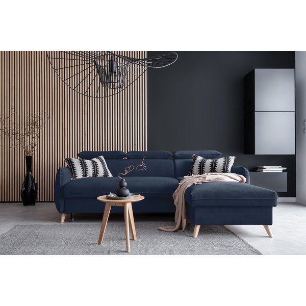 Тъмносин кадифен ъглов диван (десен ъгъл) Sweet Harmony - Miuform-image-1