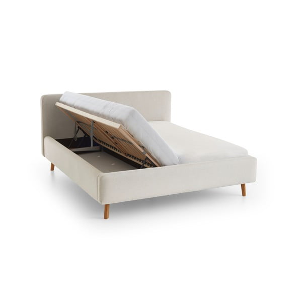 Кремаво тапицирано двойно легло с място за съхранение с включена подматрачна рамка 180x200 cm Mattis – Meise Möbel-image-3