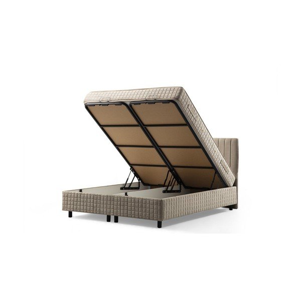 Бежово тапицирано двойно легло  с място за съхранение с включена подматрачна рамка 140x200 cm Safir – Kalune Design-image-2