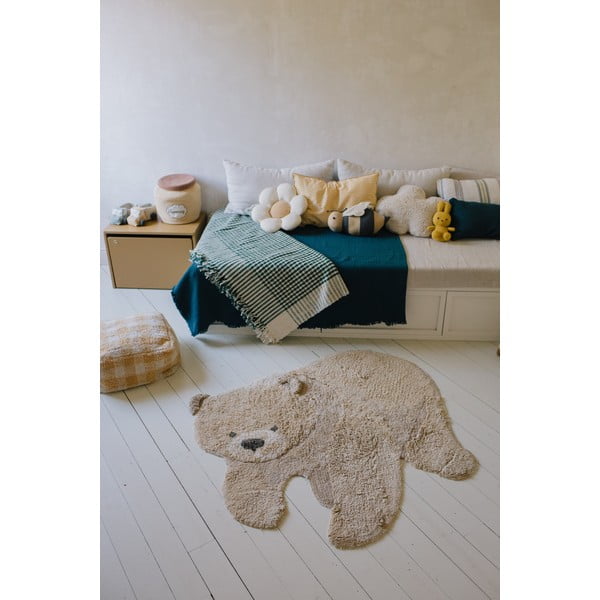Бежов ръчно изработен памучен детски килим подходящ за пране 120x122 cm Bear – Lorena Canals-image-4