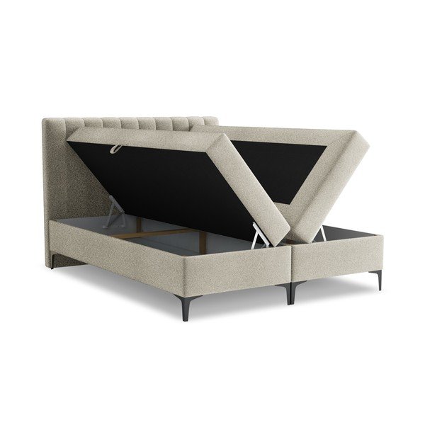 Кафяво-сиво боксспринг легло 160x200 cm с място за съхранение Puhala – Makamii-image-1