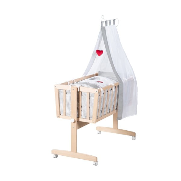 Люлка 40x90 cm от масивен бук на колелца/с балдахин в естествен цвят Adam and Owl – Roba