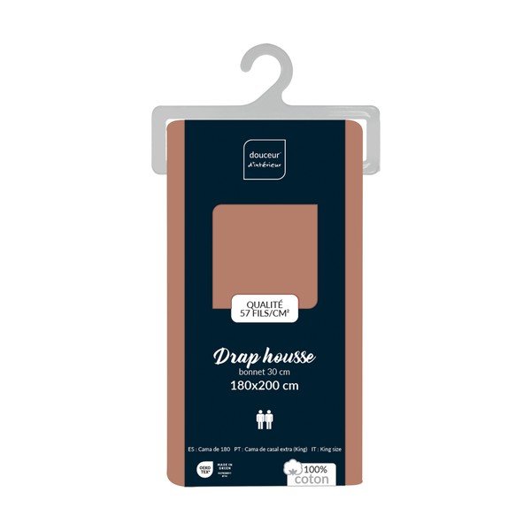 Еластичен памучен чаршаф в цвят сьомга 180x200 cm Lina – douceur d'intérieur-image-2