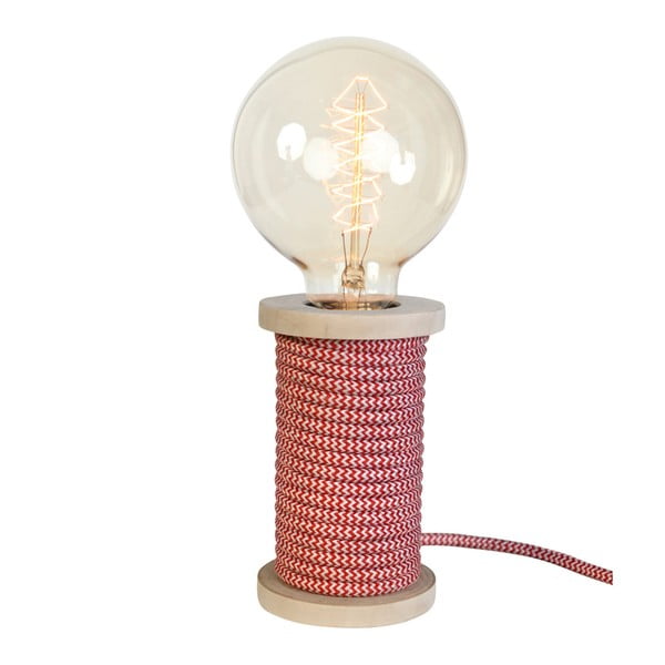 Dřevěná stolní lampa s červeno-bílým přívodním kabelem Opjet Paris Bobino