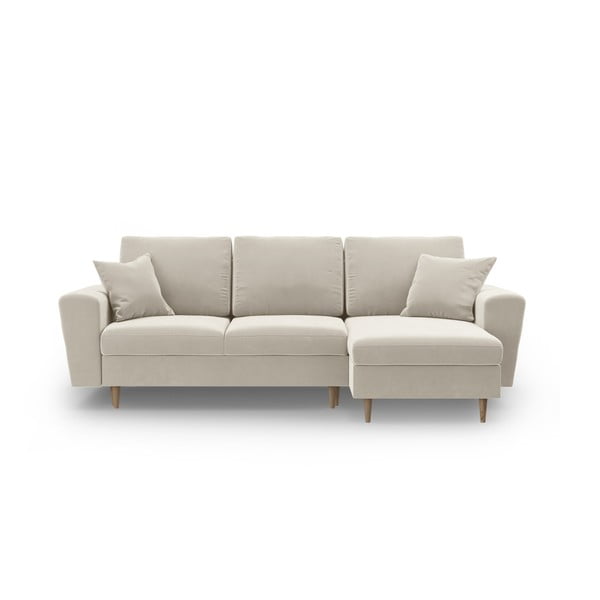 Бежов кадифен разтегателен ъглов диван с място за съхранение Kyoto – Cosmopolitan Design