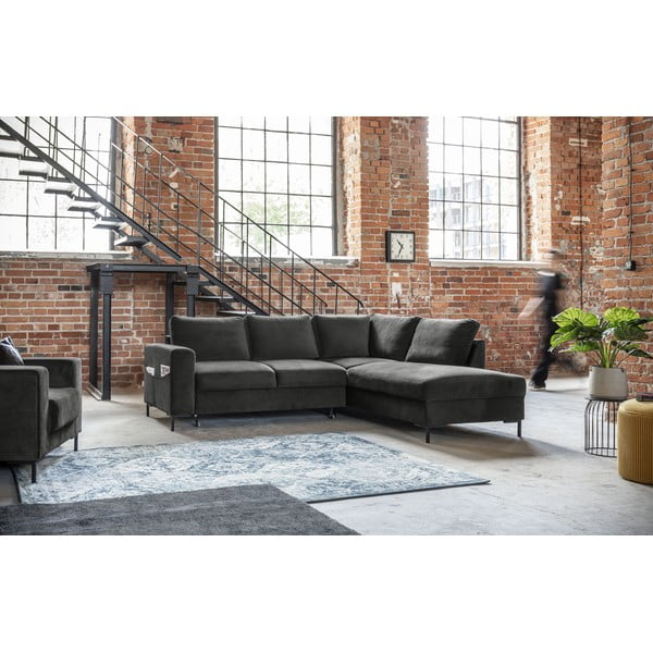 Тъмносив кадифен разтегателен ъглов диван (десен ъгъл) Lofty Lilly – Miuform-image-4