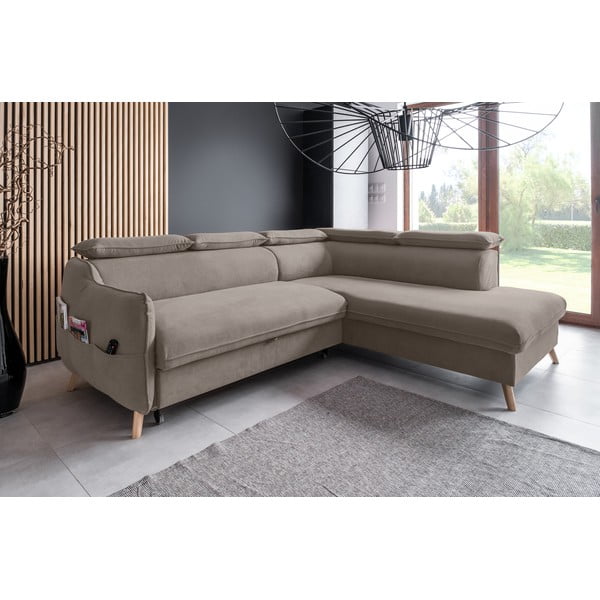 Светлокафяв кадифен ъглов разтегателен диван (десен ъгъл) Sweet Harmony - Miuform-image-3