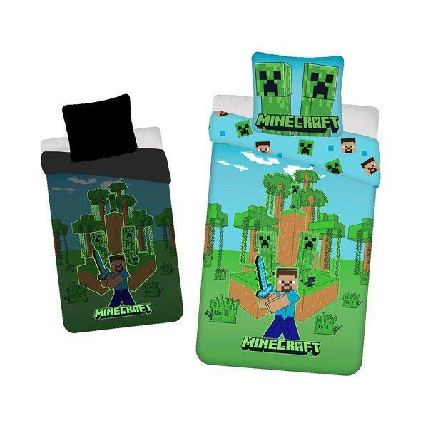 Единично  памучно детско спално бельо със светещ ефект 140x200 cm Minecraft "Jungle Fight" – Jerry Fabrics
