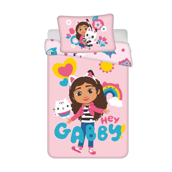 Розово памучно детско спално бельо 100x135 cm Gabby's Dollhouse – Jerry Fabrics