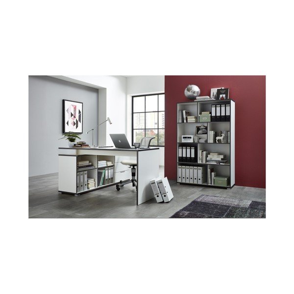 Bílý pracovní stůl s odkládacím stolkem s šuplíky Germania X-image-4