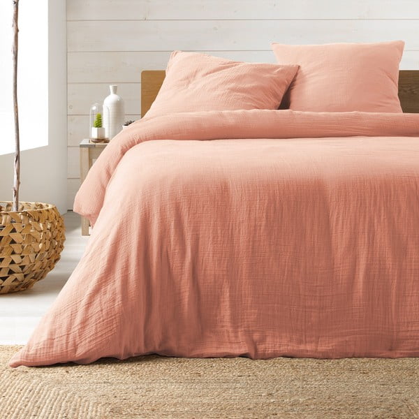 Розово удължено муселиново спално бельо за двойно легло 240x260 cm Angelia – douceur d'intérieur