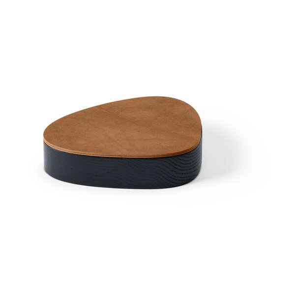 Дървена декоративна кутия за съхранение от еко кожа с капак в черен и кафяв цвят 14x12,5x3,5 cm Curve Nupo – LIND DNA