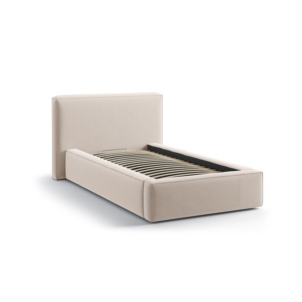 Бежово единично легло 90x200 cm тапицирано с място за съхранение с включена подматрачна рамка Jodie – Micadoni -image-2