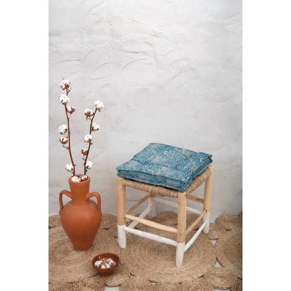 Синя възглавница за сядане с лен , 37 x 37 cm Wild Flowers - Tierra Bella-image-1