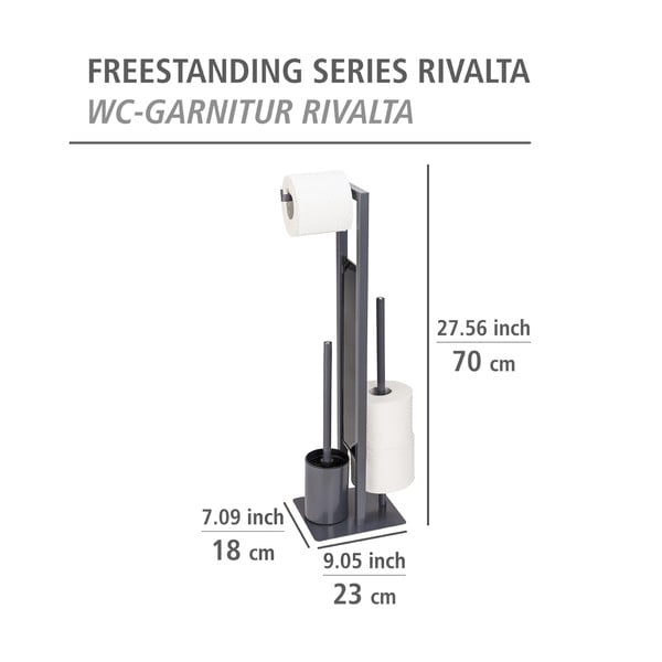 Сива поставка за тоалетна хартия с четка за тоалетна Rivalta - Wenko-image-4