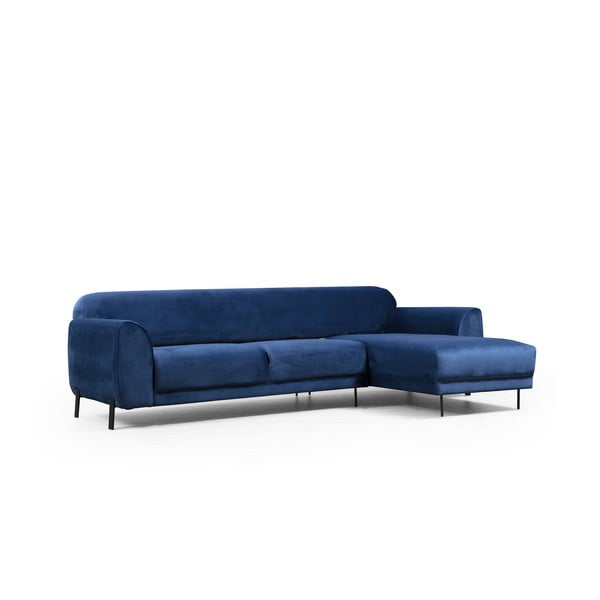 Син ъглов разтегателен диван с кадифена повърхност, десен ъгъл Image - Artie