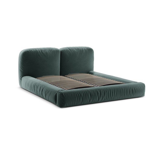 Двойно легло тапицирано с място за съхранение и включена подматрачна рамка в петролен цвят 160x200 cm Martina – Micadoni -image-3