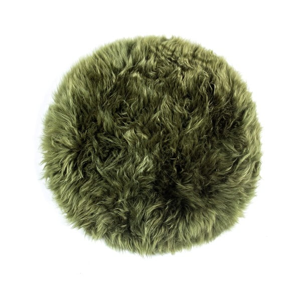 Tmavě zelený podsedák z ovčí kožešiny na jídelní židli Royal Dream Zealand Round, ⌀ 35 cm