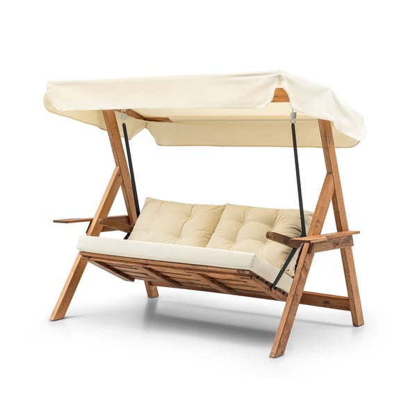 Градинска люлка от масивно дърво в кремаво-естествен цвят Galata – Floriane Garden-image-2