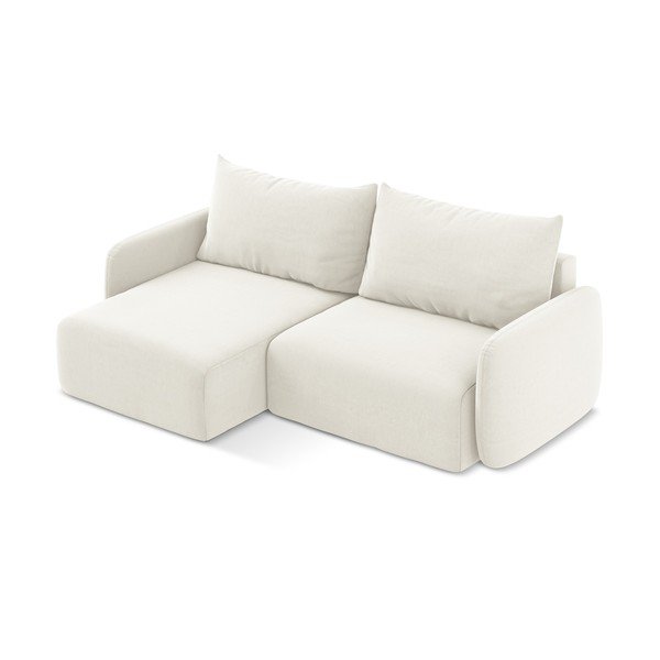 Кремав кадифен сгъваем/с място за съхранение ъглов диван (ляв ъгъл) Kalena – Makamii-image-3