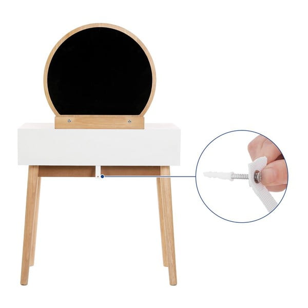 Дървена тоалетка с огледало, табуретка и две чекмеджета - Songmics-image-2