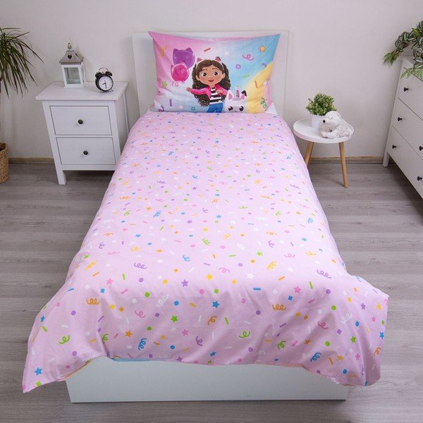 Розово единично  памучно детско спално бельо 140x200 cm Gabby's Dollhouse "Rainbow" – Jerry Fabrics-image-3