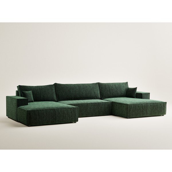 Тъмнозелен шенилов сгъваем/с място за съхранение ъглов диван (U форма) Kyoto – Maison de Rêve-image-2