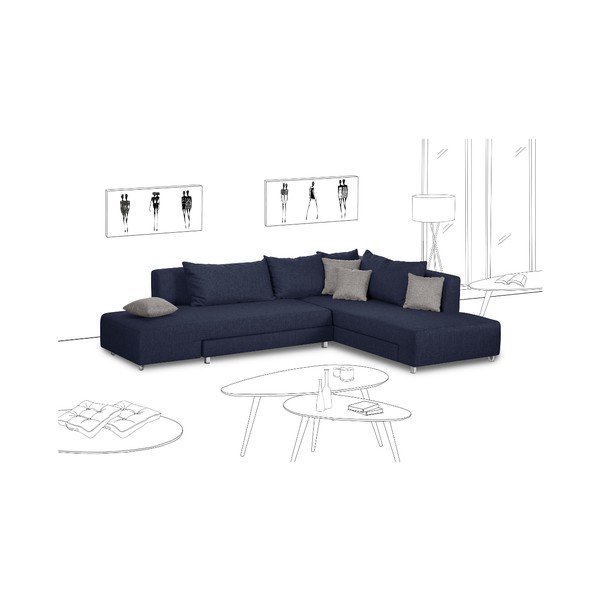 Modrá rozkládací pohovka Modernist Pashmina, pravý roh-image-1