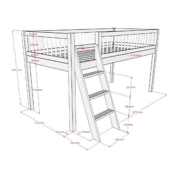 Бяло повдигнато детско легло от масивен бук 90x200 cm Forrest – Vipack-image-3
