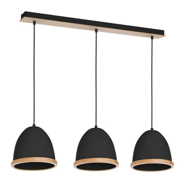 Черна висяща лампа с дървени детайли Tres Studio - Homemania