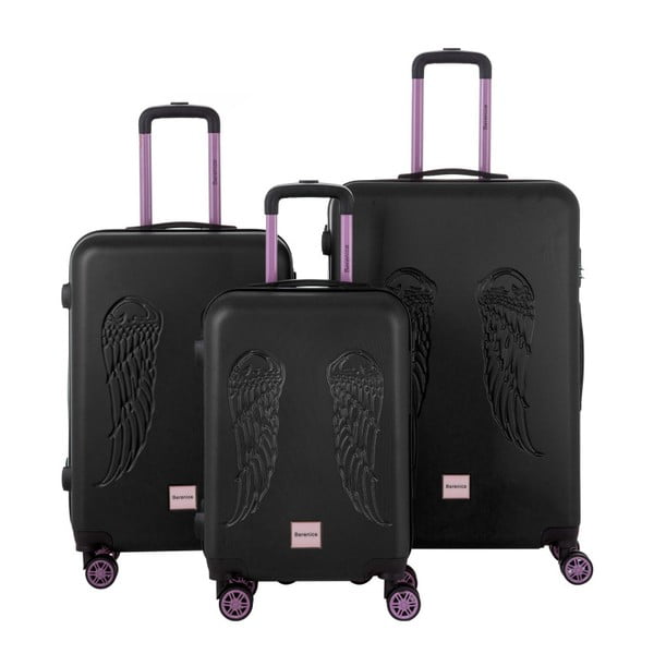 Комплект от 3 черни куфара за пътуване Wingy - Berenice