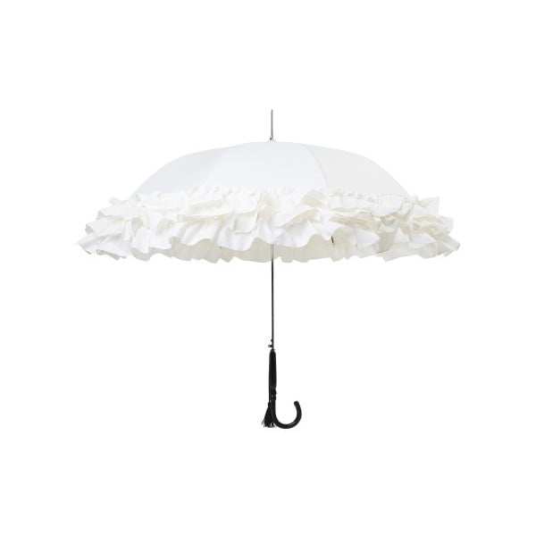 Bílý deštník s černou rukojetí a střapcem Furbelows