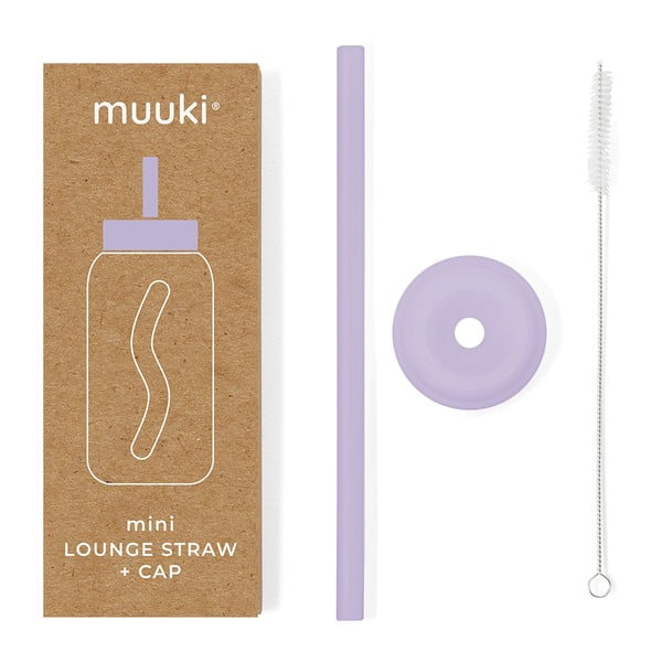 Силиконова сламка с четка за почистване/с капак Pastel Lilac – Muuki