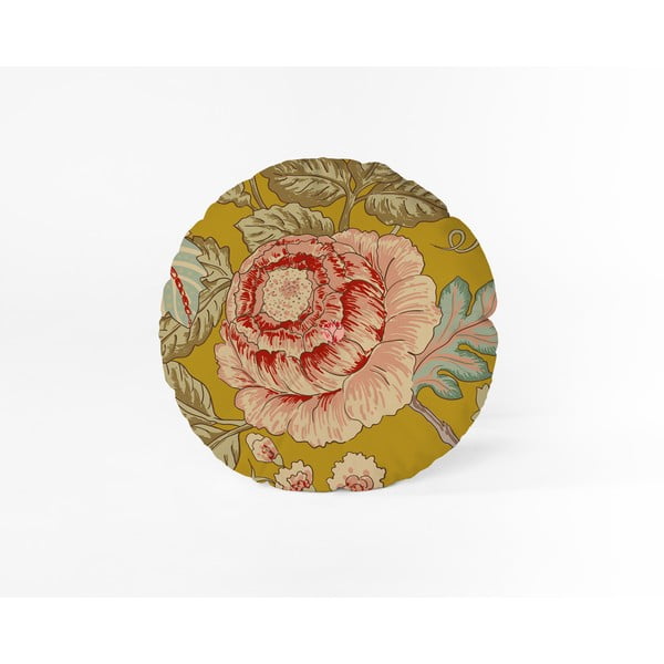 Жълта възглавница , ø 40 cm Japanese Flowers - Velvet Atelier