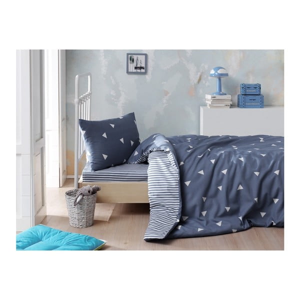 Спално бельо от памучна смес с чаршаф за двойно легло Miranda Ucgen Blue, 160 x 220 cm - Mijolnir