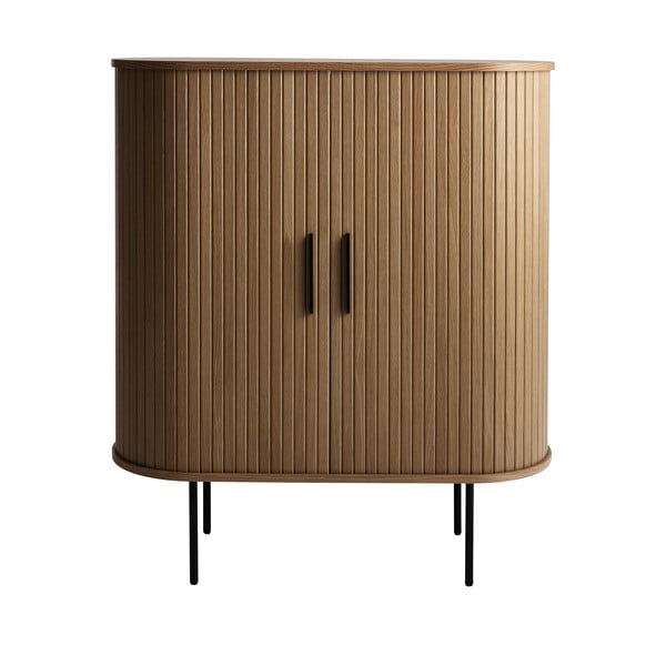 Кафяв шкаф за вино от дъбов декор  с плъзгащи се врати 100x118x40 cm Nola – Unique Furniture