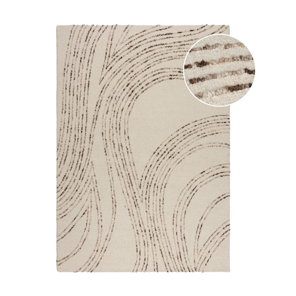 Кафяво-кремав вълнен килим 160x230 cm Abstract Swirl – Flair Rugs