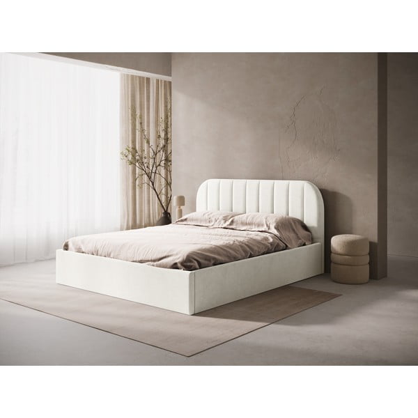 Кремаво двойно легло 200x200 cm тапицирано с място за съхранение/без табла с включена подматрачна рамка Susan – Micadoni -image-1