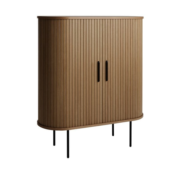 Кафяв шкаф за вино от дъбов декор  с плъзгащи се врати 100x118x40 cm Nola – Unique Furniture-image-4