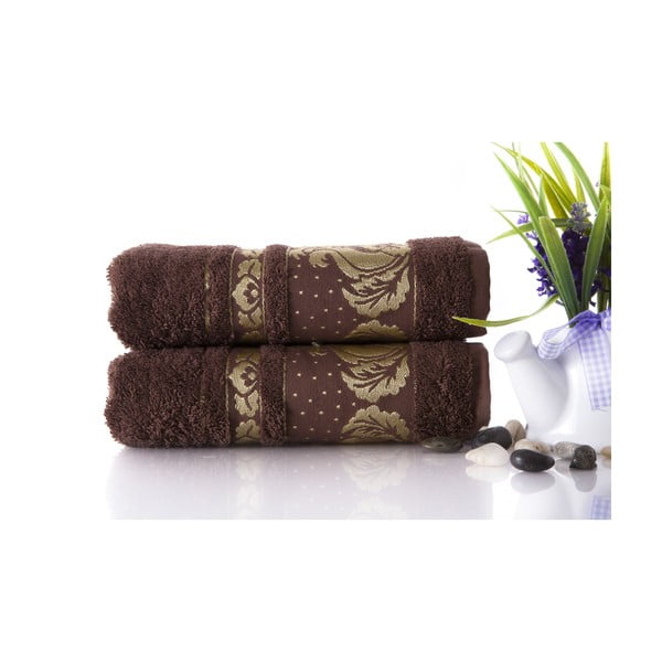 Set dvou ručníků Antik Gold Dark Brown, 50x90 cm