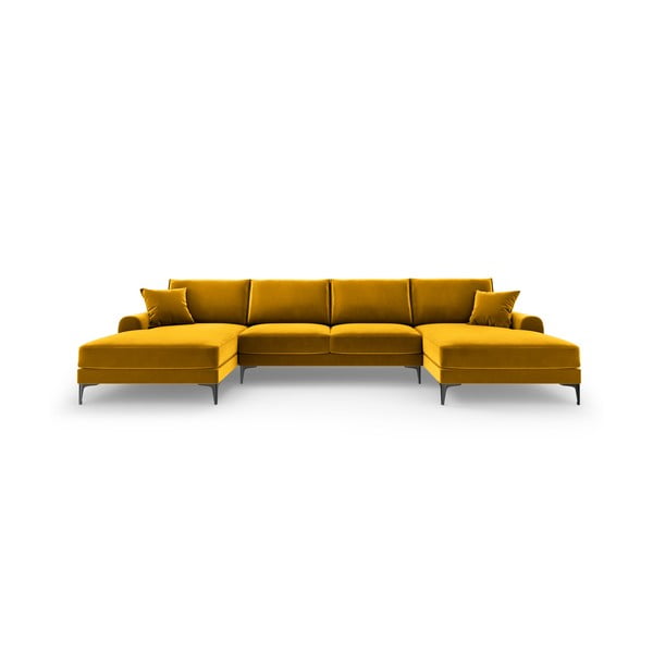 Жълт кадифен U-образен диван Madara - Mazzini Sofas