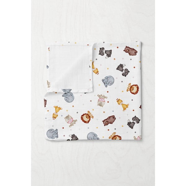 Бяло муселиново бебешко одеяло 75x100 cm Zoo – Mijolnir-image-1