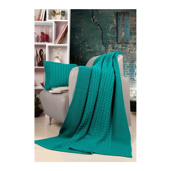 Комплект тюркоазено покривало за легло и възглавници Kate Louise Tricot Blanket Set Sultan