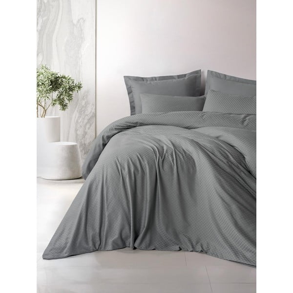 Сиво единично  спално бельо от памук Renforcé 140x200 cm Checkered – Mila Home Luxury-image-1