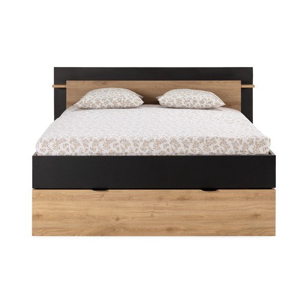 Черно-естествено двойно легло 140x190 cm от декор от дъб  с място за съхранение без ламелно дъно Albo – Marckeric-image-4