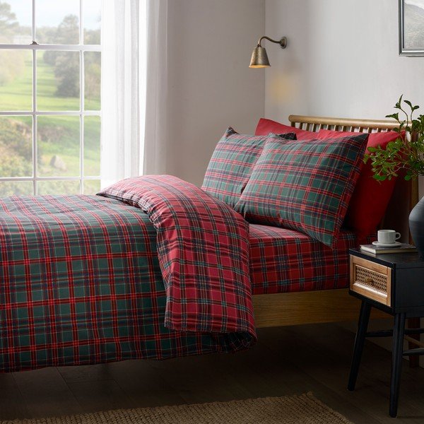 Червено/тъмнозелено единично  спално бельо 135x200 cm Tartan Check – Catherine Lansfield-image-4